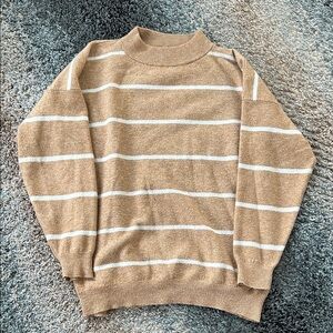 Women's Tan and White Striped Oversized Sweater